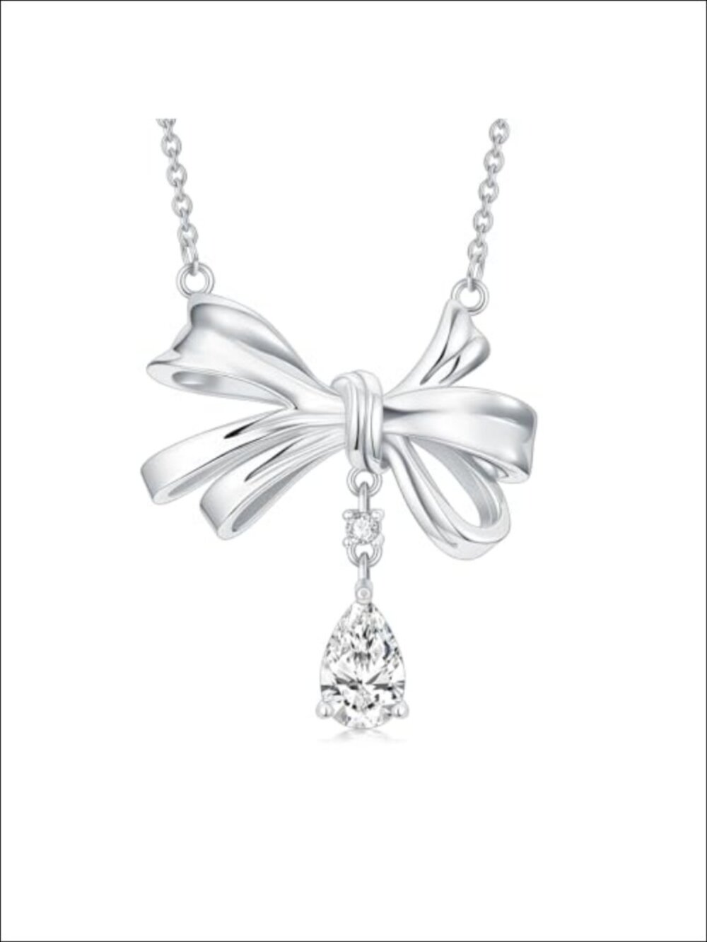 925 Sterling Silver Moissanite Bow Pendant Necklace for Women